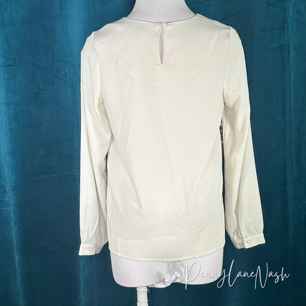 C. Luce Long Sleeve Black Lace Trim Blouse Top Medium - Picture 11 of 12